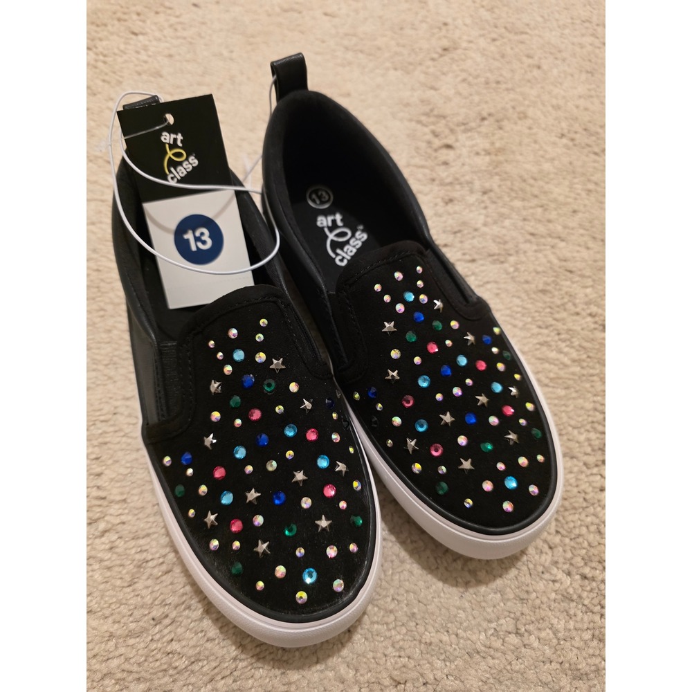 Art Class Hanna Kids Black Rhinestone Star Slip On Platform Sneakers Size 13 NEW